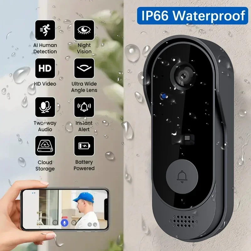 Home Security And Camera System - Sonnette vidéo HD sans fil étanche,