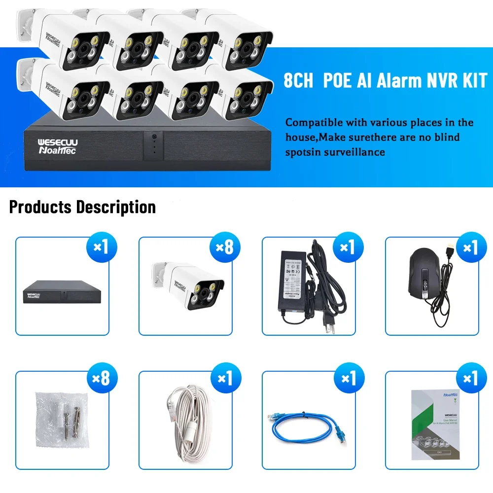 Home Security And Camera System - Kit Système de Surveillance CCTV Extérieur/Intérieur